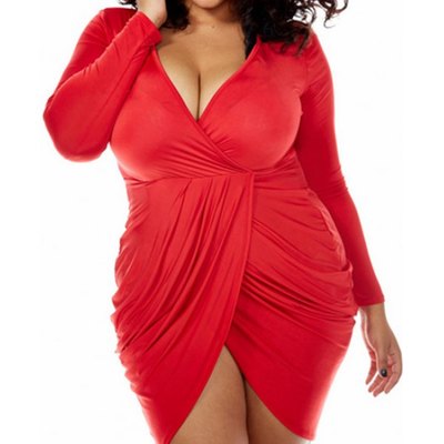 Sexy v-neck long sleeve asymmetrical women's dress