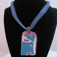 Layered teal polymer clay pendant - Thumbnail 1