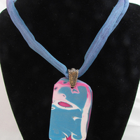 Layered teal polymer clay pendant - Thumbnail 3