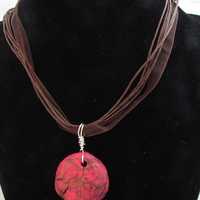 Round faux red turquoise pendant - Thumbnail 1