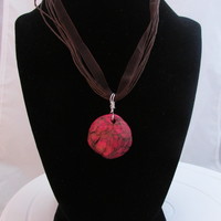 Round faux red turquoise pendant - Thumbnail 2