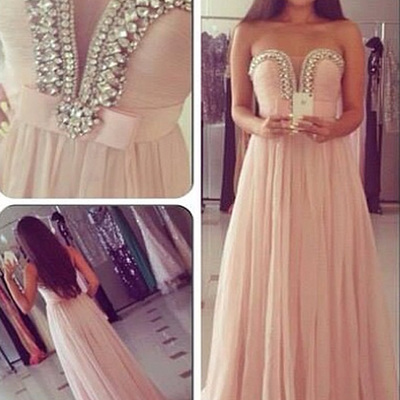 Unique prom dresses,pink a-line sweetheart floor-length chiffon prom dresses evening dresses 6175