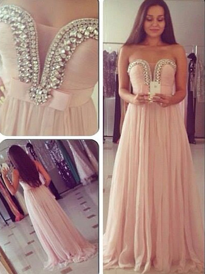 unique prom dresses,Pink A-line Sweetheart Floor-length Chiffon Prom Dresses Evening Dresses 6175