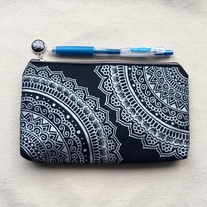 Hand Painted Henna bag Mandala bag Pattern Zipper Pouch Coin Purse Cotton Cosmetic Bag Silver Black Pencil Case Phone Wallet Hand Drawn Art