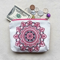 Hand Painted Henna bag Mandala bag Pattern Zipper Pouch Coin Purse Cotton Cosmetic Bag Pencil Case Phone Wallet Hand Drawn Art