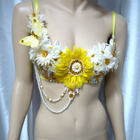 Yellow and White Daisy Flower Fairy Bra Cosplay Dance Rave Bra Halloween Burlesque Show Girl - Thumbnail 1