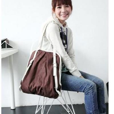 2 ways lady use brwon color canvas women purses backpacks bookbag multi use bag