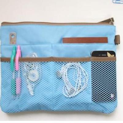 Bag inside bag sky blue travel insert handbag w/ zipper large liner organizer purse