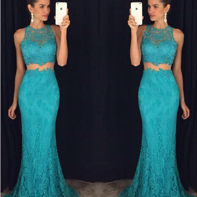 Long lace prom dress evening dress in 2 pieces pst0633