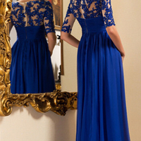 Royal Blue Prom Dress Evening Party Dress With Sleeves pst0634 - Thumbnail 2