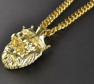 Lion Head Pendant With Stainless Steel Cuban Link Chain Necklace 30in