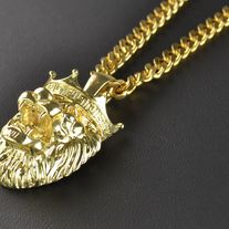 Lion Head Pendant With Stainless Steel Cuban Link Chain Necklace 30in