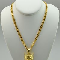 Lion Head Pendant With Stainless Steel Cuban Link Chain Necklace 30in - Thumbnail 2