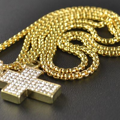 Mini micro cross pendant with stainless steel chain necklace