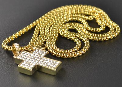 Mini Micro Cross Pendant With Stainless Steel Chain Necklace