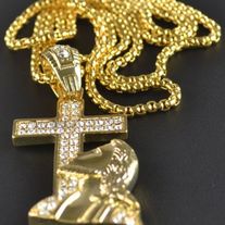 Cross Pendant With Stainless Steel With Chain Necklace Link Chain 24"