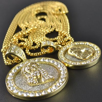 Jesus piece medallion and stainless steel pendant with chain set 