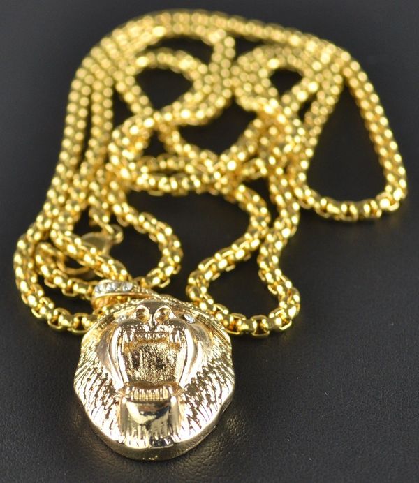 Mini Micro Lion Head and Stainless Steel Chain Necklace 