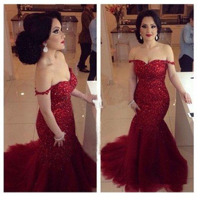 Mermaid red prom dress evening party gown pst0651