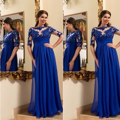 Royal blue prom dress evening party dress with sleeves pst0634