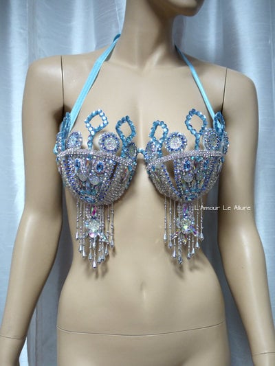  Ice Queen Samba Bra Cosplay Dance Costume Rave Bra Rave Wear Halloween Burlesque Show Girl