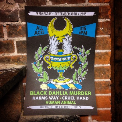 Silkscreened Poster 9/30/15 w/ Black Dahlia Murder, Cruel Hand, Harms Way