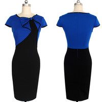 Elegant Blue Pencil Dress - Thumbnail 1