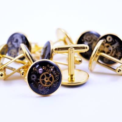 As seen at gbk's 2015 mtv movie awards gift lounge brass silver or gold steampunk cufflinks with real recycled watch parts