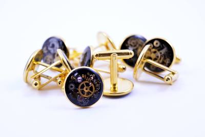As Seen at GBK's 2015 MTV Movie Awards Gift Lounge Brass Silver or Gold Steampunk Cufflinks with real recycled watch parts
