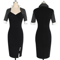 Black Polka Dot Sleeve Dress - Thumbnail 1