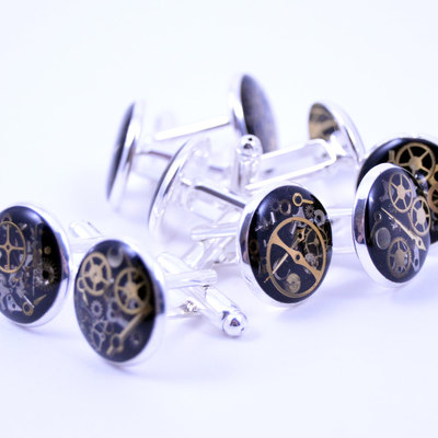 As seen at gbk's 2015 mtv movie awards gift lounge brass silver or gold steampunk cufflinks with real recycled watch parts