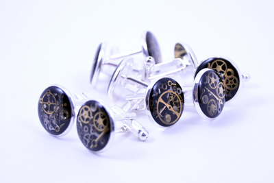 As Seen at GBK's 2015 MTV Movie Awards Gift Lounge Brass Silver or Gold Steampunk Cufflinks with real recycled watch parts