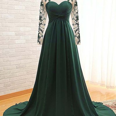 Gorgeous prom dresses,hunter a-line straps long sleeve chiffon prom dresses evening dresses 1392
