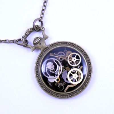 As seen at gbk's 2015 mtv movie awards gift lounge steampunk necklace brass pendant made with real recycled watch parts