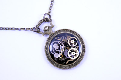 As Seen at GBK's 2015 MTV Movie Awards Gift Lounge Steampunk Necklace Brass Pendant made with real recycled watch parts