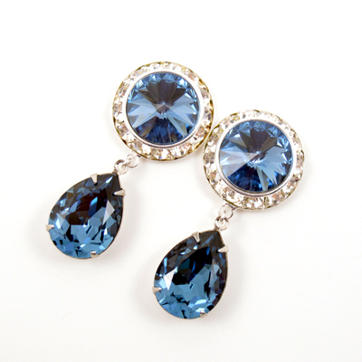 5/8 9/16 1/2 1 pair denim silver dangle hanging ear plugs made with swarovski elements