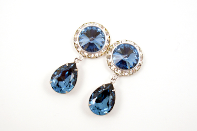 5/8 9/16 1/2 1 PAIR Denim Silver Dangle Hanging Ear Plugs Made With SWAROVSKI Elements