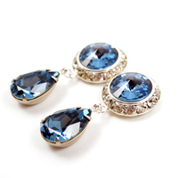 5/8 9/16 1/2 1 PAIR Denim Silver Dangle Hanging Ear Plugs Made With SWAROVSKI Elements - Thumbnail 1