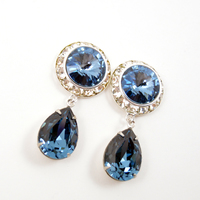5/8 9/16 1/2 1 PAIR Denim Silver Dangle Hanging Ear Plugs Made With SWAROVSKI Elements - Thumbnail 2