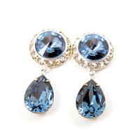 5/8 9/16 1/2 1 PAIR Denim Silver Dangle Hanging Ear Plugs Made With SWAROVSKI Elements - Thumbnail 3