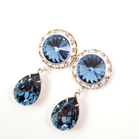 5/8 9/16 1/2 1 PAIR Denim Silver Dangle Hanging Ear Plugs Made With SWAROVSKI Elements - Thumbnail 4