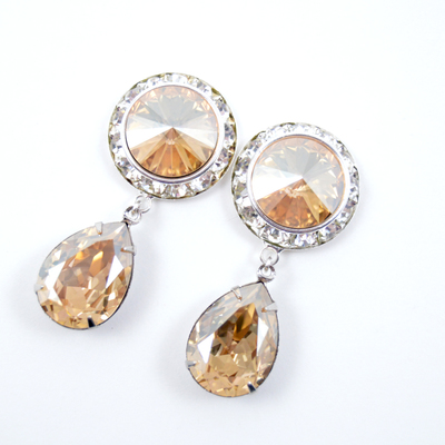 5/8 9/16 1/2 1 pair golden shadow silver dangle hanging ear plugs gauges tunnels or studs made with swarovski elements