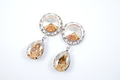 5/8 9/16 1/2 1 PAIR Golden Shadow Silver Dangle Hanging Ear Plugs Gauges Tunnels or Studs Made With SWAROVSKI Elements