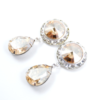 5/8 9/16 1/2 1 PAIR Golden Shadow Silver Dangle Hanging Ear Plugs Gauges Tunnels or Studs Made With SWAROVSKI Elements - Thumbnail 1