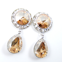 5/8 9/16 1/2 1 PAIR Golden Shadow Silver Dangle Hanging Ear Plugs Gauges Tunnels or Studs Made With SWAROVSKI Elements - Thumbnail 3