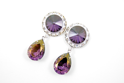 5/8 9/16 1/2 1 PAIR Lilac Shadow Silver Dangle Hanging Ear Plugs Gauges Tunnels or Studs Made With SWAROVSKI Elements