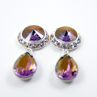 5/8 9/16 1/2 1 PAIR Lilac Shadow Silver Dangle Hanging Ear Plugs Gauges Tunnels or Studs Made With SWAROVSKI Elements - Thumbnail 2