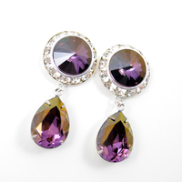 5/8 9/16 1/2 1 PAIR Lilac Shadow Silver Dangle Hanging Ear Plugs Gauges Tunnels or Studs Made With SWAROVSKI Elements - Thumbnail 1