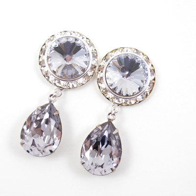 5/8 9/16 1/2 1 pair smoky mauve silver dangle hanging ear plugs gauges tunnels or studs made with swarovski elements