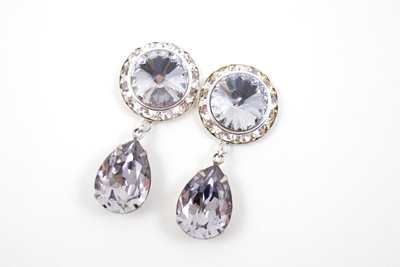 5/8 9/16 1/2 1 PAIR Smoky Mauve Silver Dangle Hanging Ear Plugs Gauges Tunnels or Studs Made With SWAROVSKI Elements